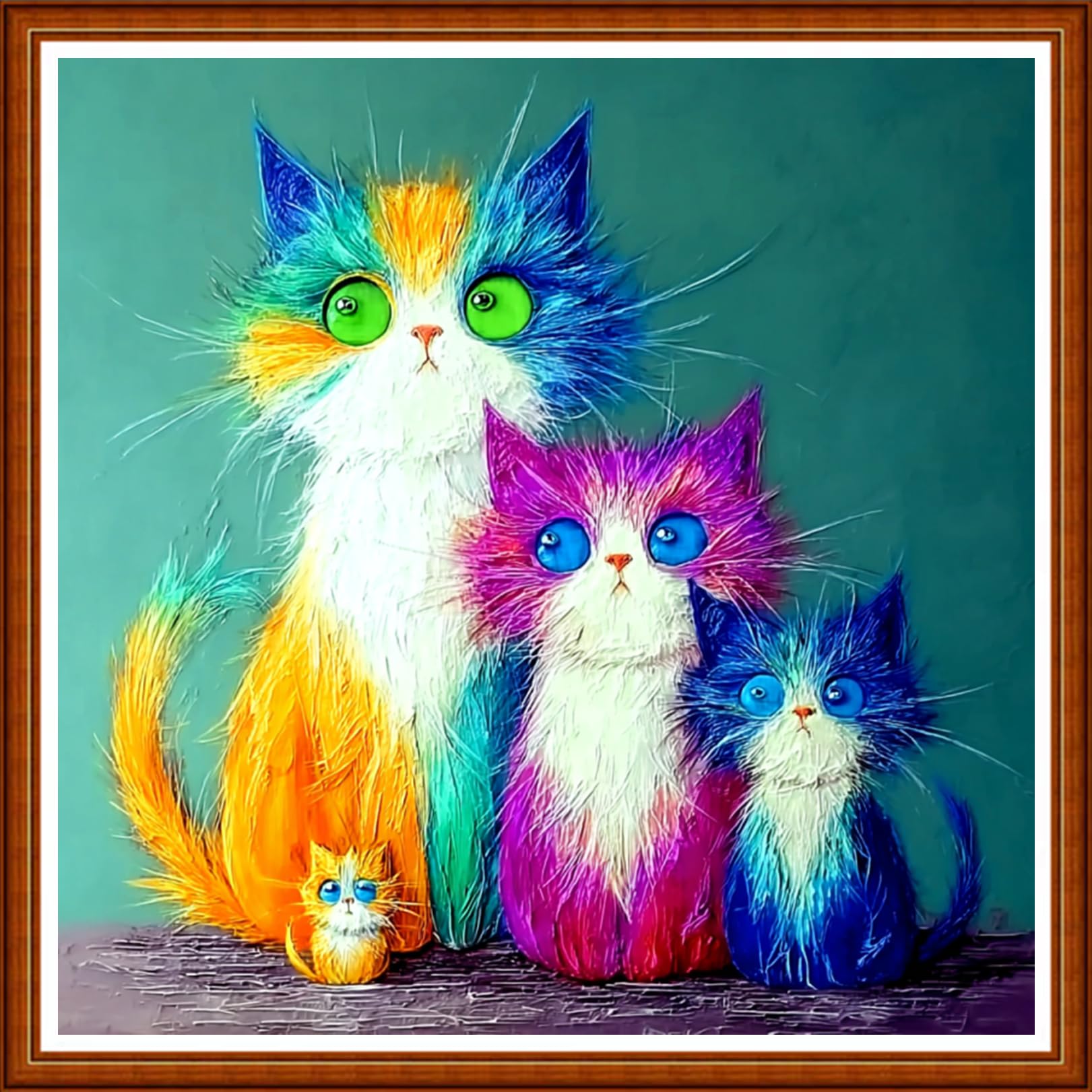 Joyhoor Stamped Cross Stitch Kits for Beginners Needlepoint Kits for Adults Embroidery Kits 11CT Counted Cross Stitch Kits Printed Embroidery Pattern-Four Colorful Cats 18x18 inchs