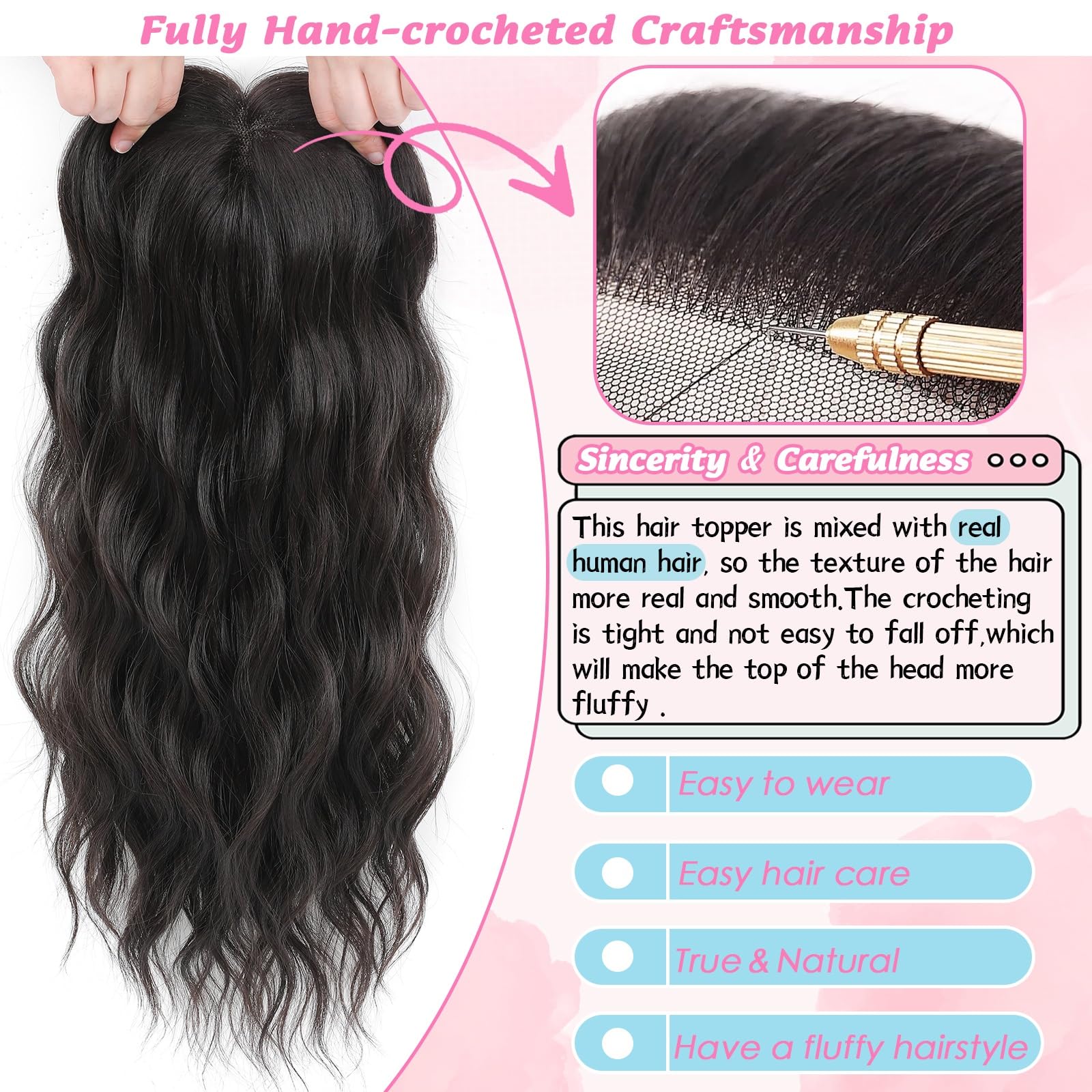 Amazon.com : OOPPOO Hair Toppers for Women, 20 Inch Hand  display picture 2