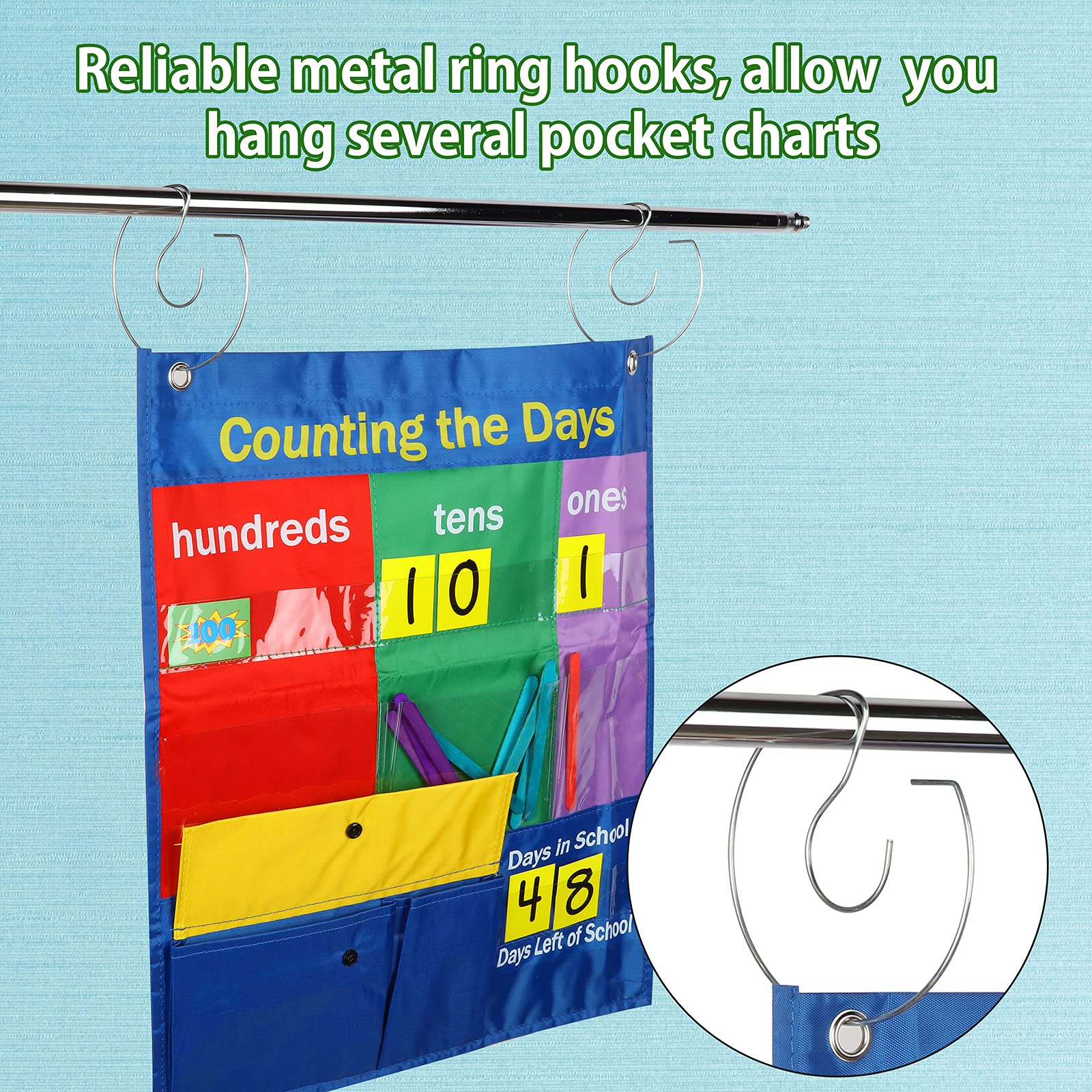 6 Pieces Double Pocket Chart Rings for Classroom Ring Set for Pocket Chart Stand Teacher Helper Hooks for Charts - Image 3
