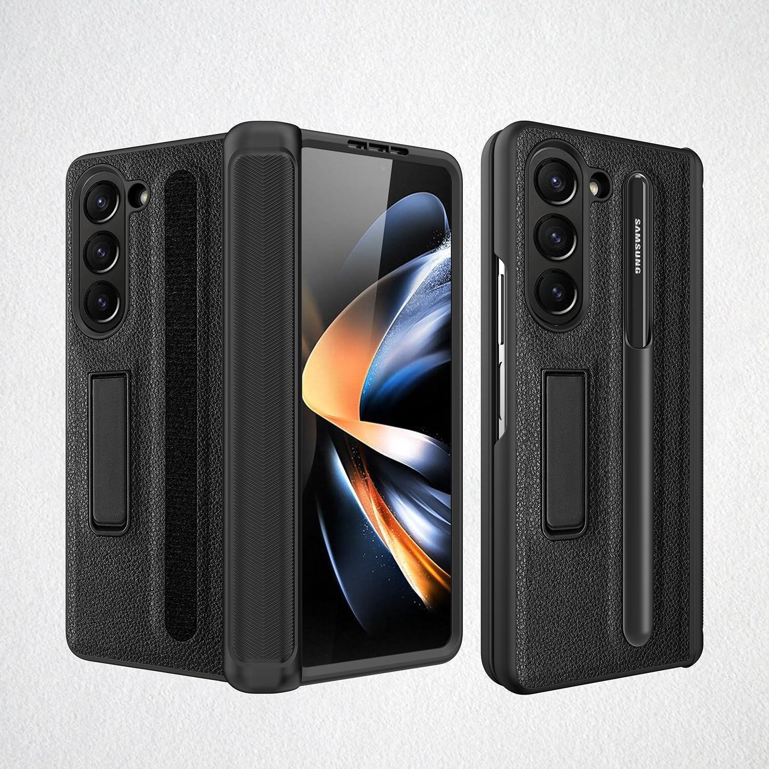 Phone Protective Flip Case For Samsung Galaxy Z Fold 5 Case with S Pen Holder, Hidden Kickstand, Hinge Protection, Front Screen Protector, Wireless Charging,Full Protective Case for Z Fold 5 Phone Fli