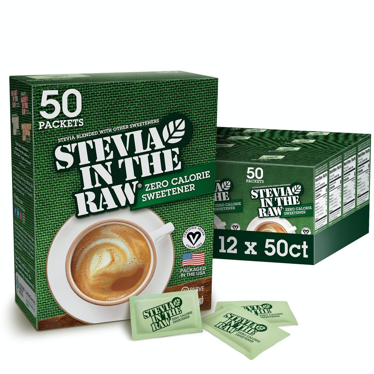 Concession Essentials Stevia In The Raw Sweetener, Natural Sugar Substitute for Coffee and Tea, 50 Count