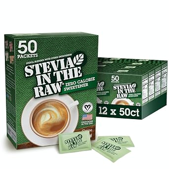 Concession Essentials Stevia In The Raw Sweetener, Natural Sugar Substitute for Coffee and Tea, 50 Count