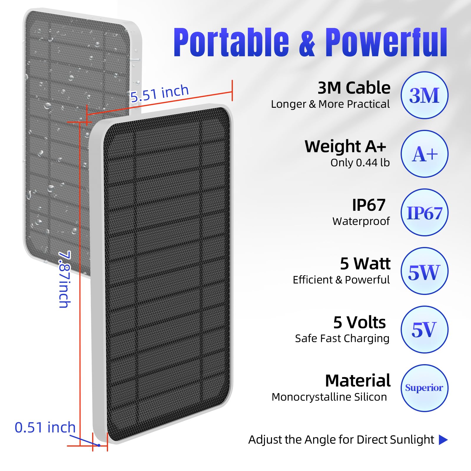 Amazon | Eufyカメラ用ソーラーパネル 5V 5W ソーラーパネル充電器