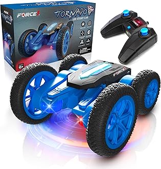 Force1 Tornado Blue LED Remote Control Car for Kids- Double Sided Driving Fast RC Cars 360 Flips, Outdoor 4WD Off Road Stunt RC Car, All Terrain Tires, RC Crawler Rechargeable Battery, 2.4GHz Remote