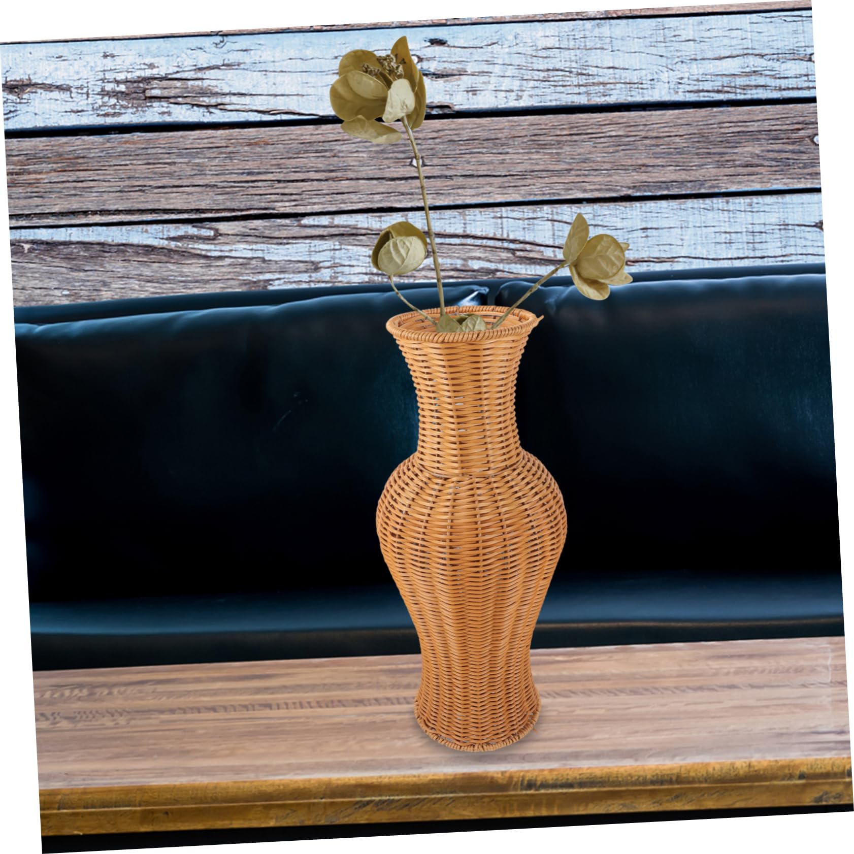 PRETYZOOM Jarrones Decorativos Grandes de Suelo, Fácil de Limpiar, Jarrón de Imitación de Ratán en Plástico, para Flores Secas y Oficina