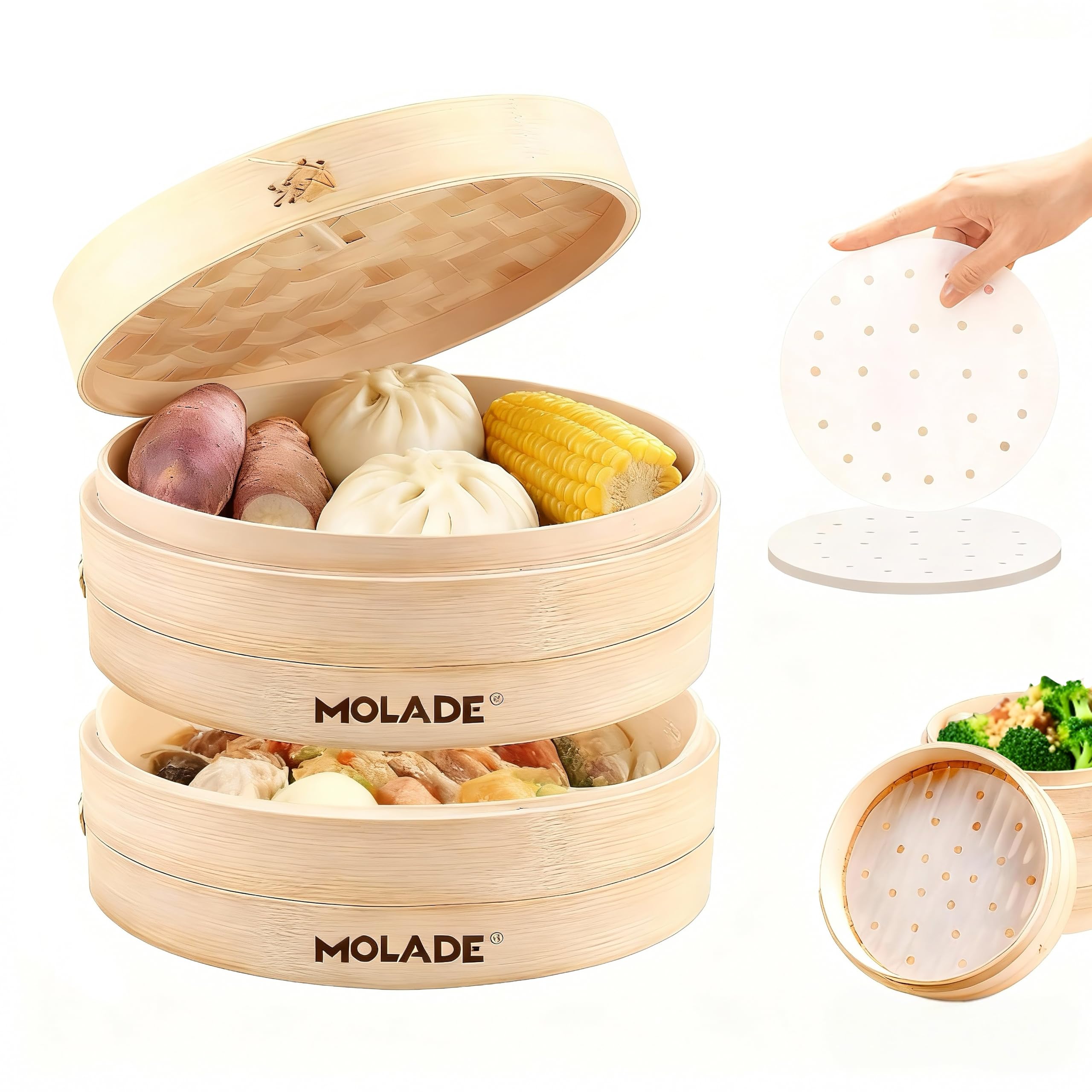 MOLADE Steamer Set Handmade Bamboo Steamer Natural Bamboo Steamer Set Chinese St