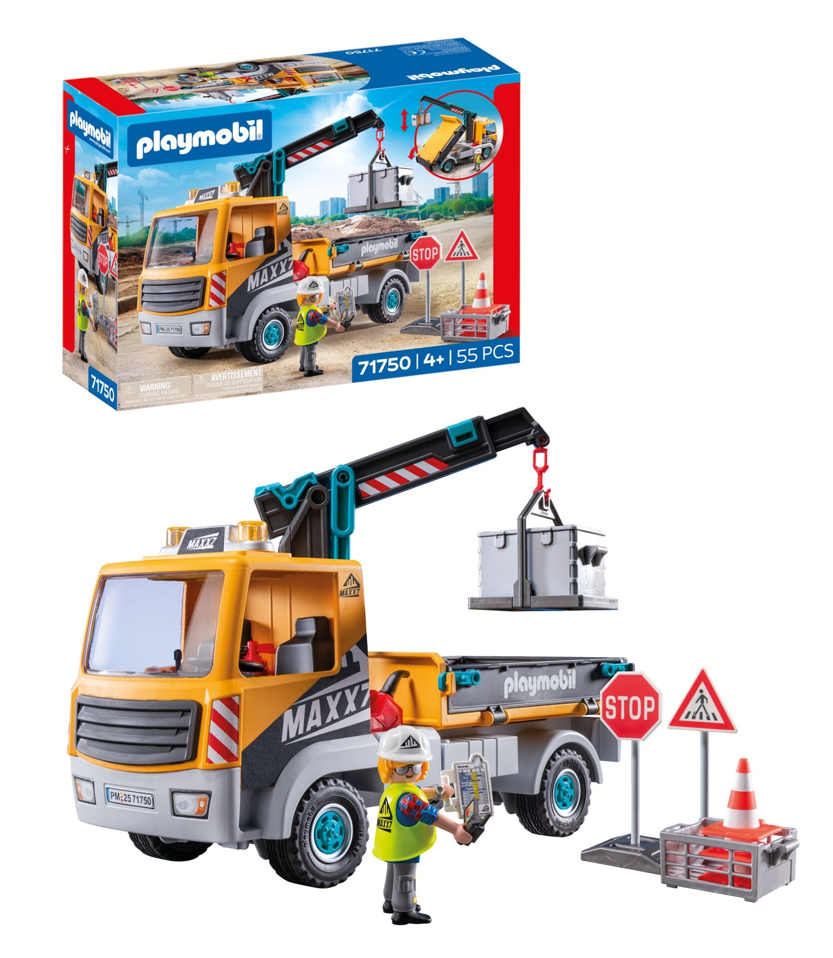 Amazon.com: PLAYMOBIL Construction Site Truck with Crane, Yellow
