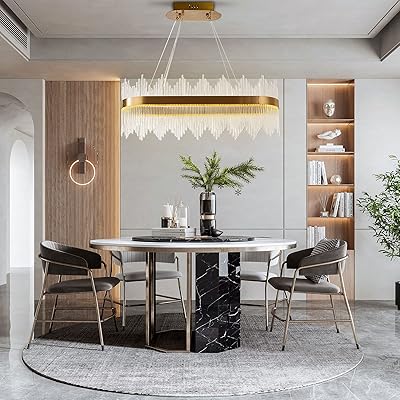 LOYALHEARTDY LED Circle Crystal Round Chandelier Elegant Ceiling Pendant Light Fixture Pendant Ceiling Lighting Lamp Fixture for Bedroom, L23.62â€ xH10.23â€ x ength 39.3â€ï¼ˆadjustableï¼‰