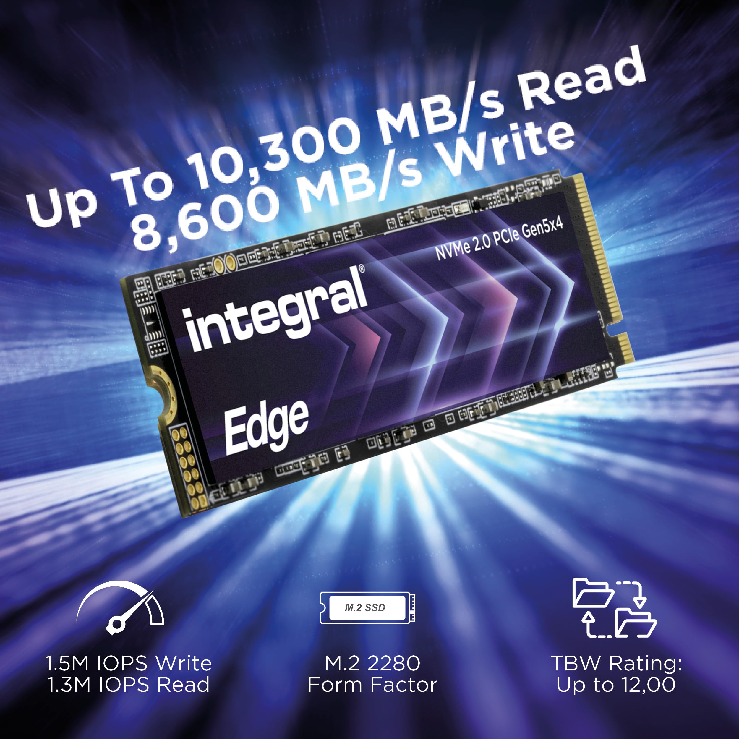Integral Edge Gen 5 2 TB PCIe 5.0 M.2 2280 NVMe SSD – 10 300 MB/s odczyt i zapis 8600 MB/s, 1,3 mln IOPS, szybkie gry, wideo 4K/8K, tworzenie sztucznej inteligencji i renderowanie 3D