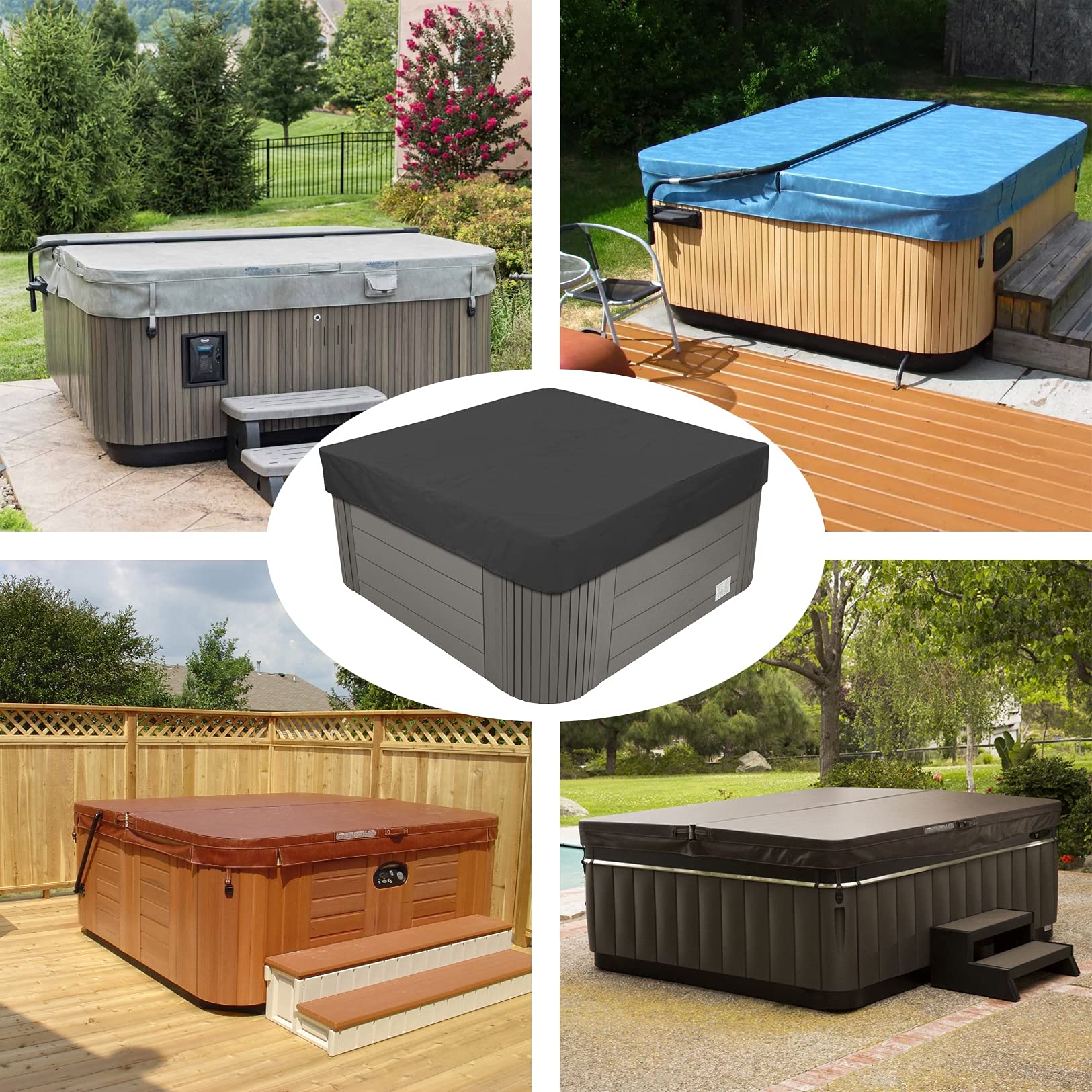 Buiten SPA-afdekking 210D Oxford-stof Waterdicht UV-bescherming Vierkant bubbelbad Afdekkap Meerdere maten naar keuze,Grijs,228x228x30cm