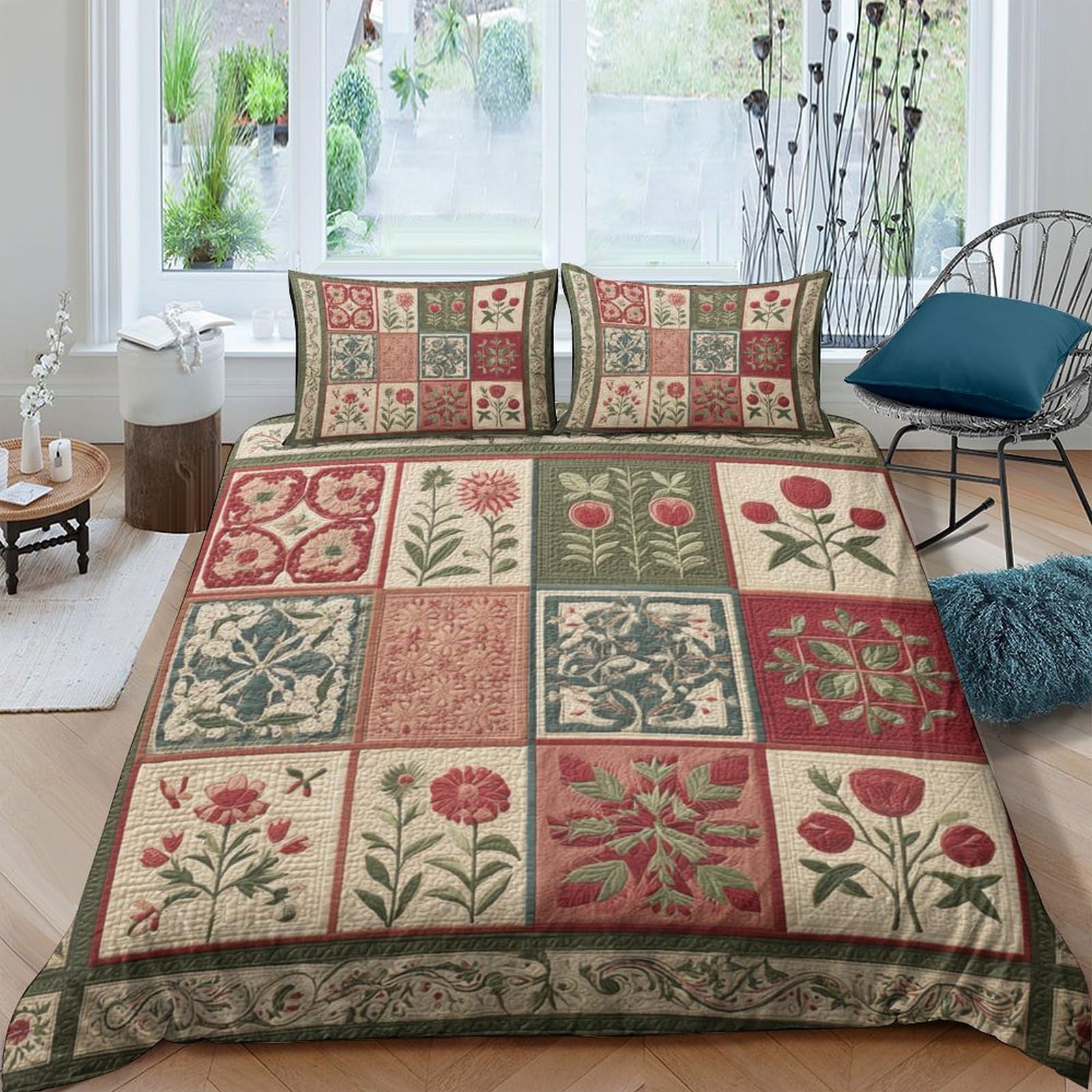 Ctjqhvkz Style-4 3D Printed Vintage Floral Fitted Sheet Microfiber Soft Breathable Patchwork Botanical Mattress Cover Bedroom Guest Room Decor Single（135X200cm）