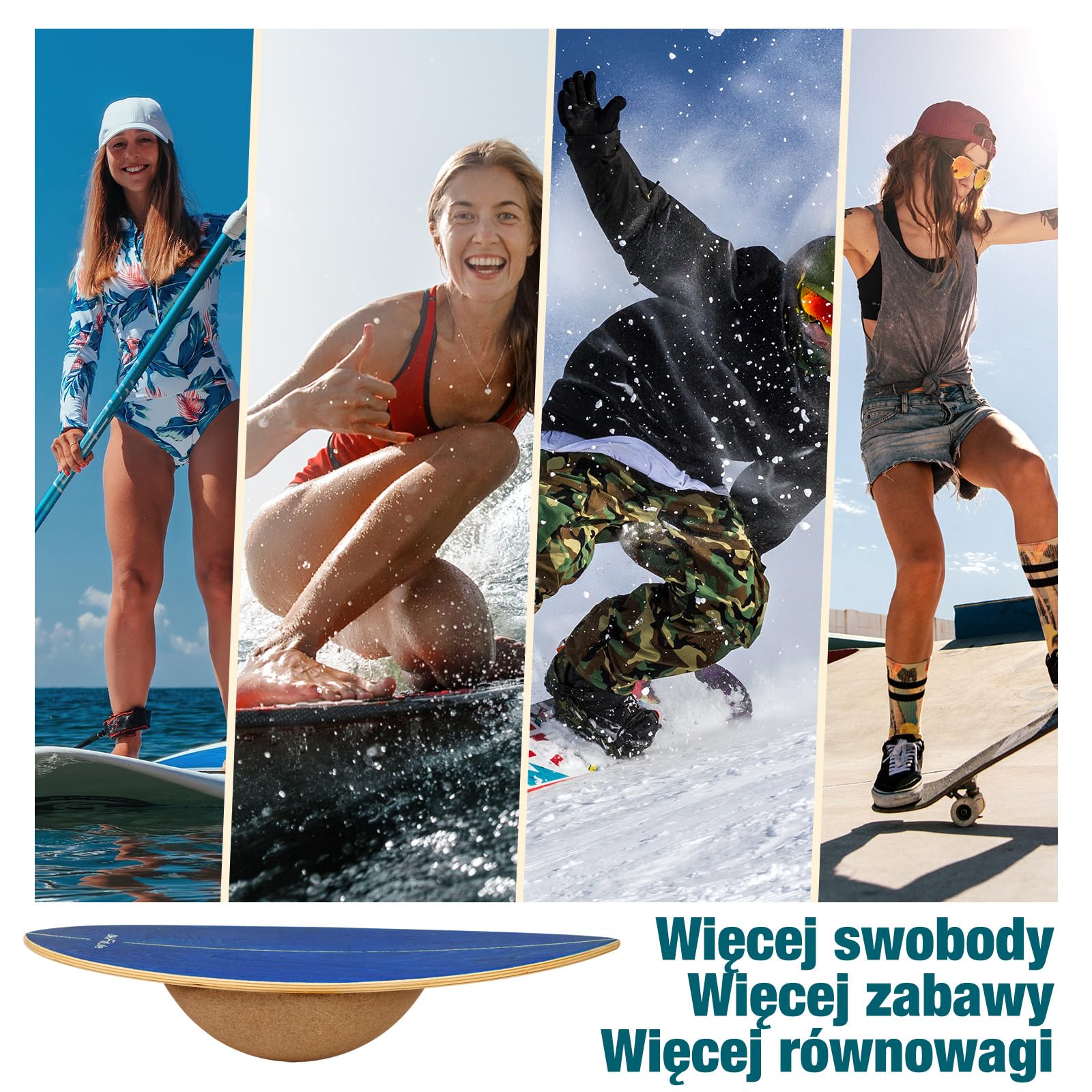 DH FitLife Półkula Korkowa do Deski do Balansowania dla Dorosłych | 30 x 10 cm | 360° Half Balance Ball | Pasuje do Wszystkich Desek do Surfowania | 100% Naturalny Korek i Antypoślizgowa
