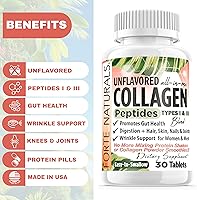 Vista 4 de Píldoras de péptido de colágeno 30 tabletas de suplementos de proteína de colágeno, no más mezcla de colágeno en polvo, fácil de tragar, péptidos