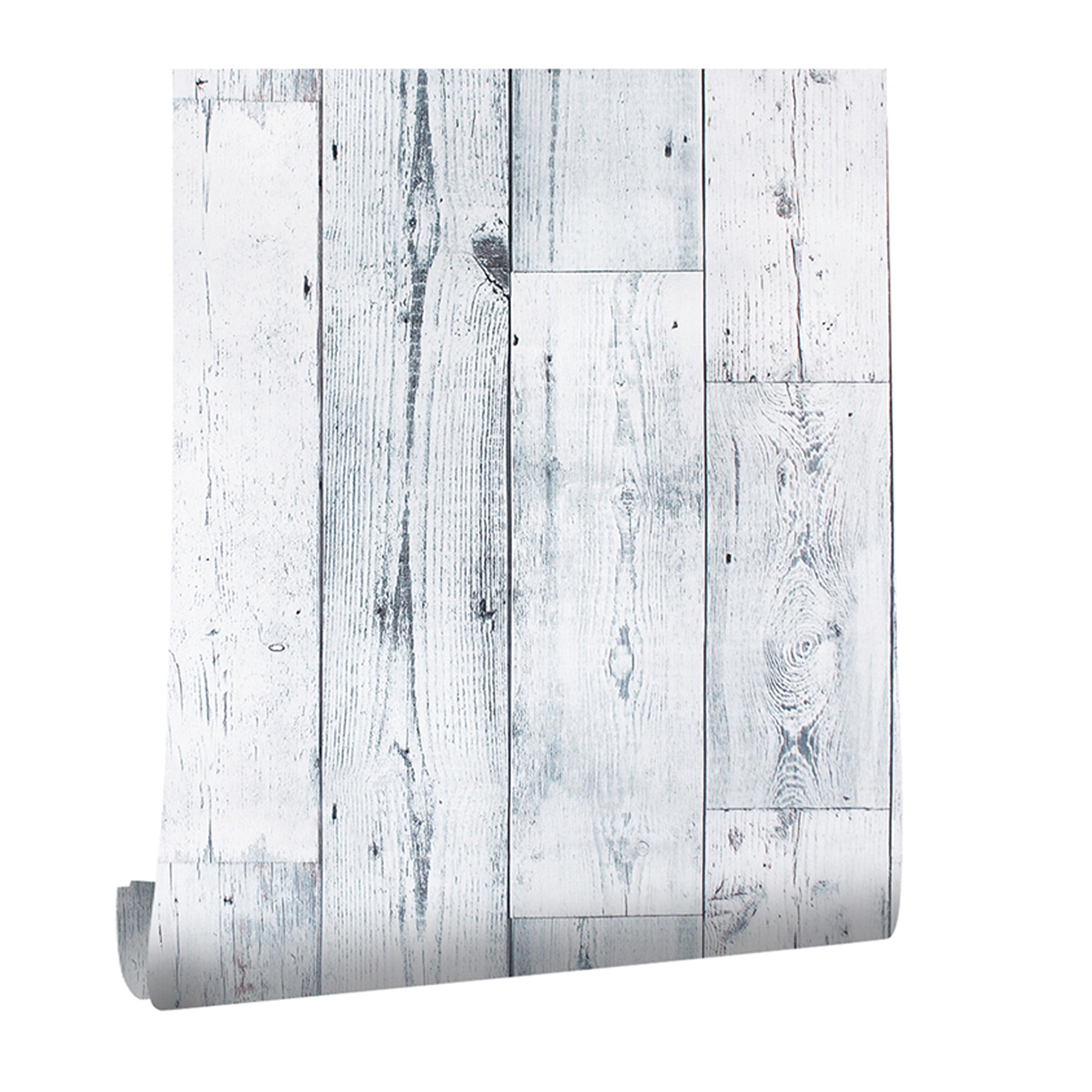 Peel and Stick Wood Effect Wallpaper, 44.5 x 500 cm Ship-lap White Blue Light Grey Distressed Wood Plank Effect Wallpaper Wooden Slat Self Adhesive Furniture Wrap for Living Room,Bathroom,Cabinets — image 1