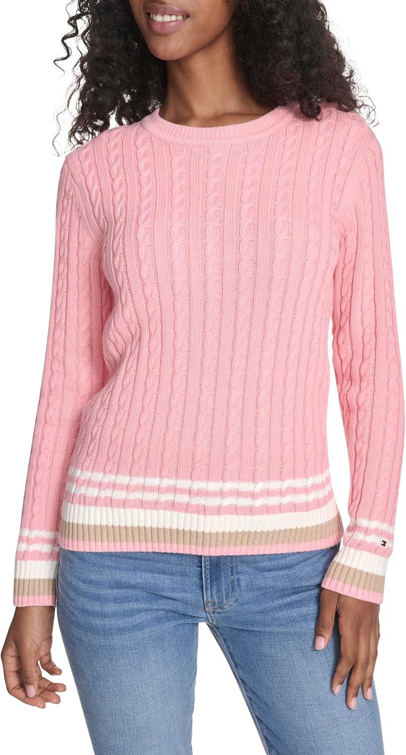 Tommy Hilfiger Womens Cotton Crewneck Cable Sweater