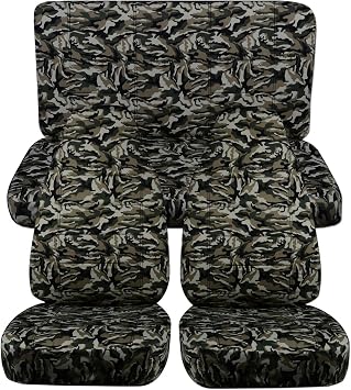Totally Covers Compatible with 1997-2006 Jeep Wrangler TJ Camo Seat Covers Beige & Green Camouflage - Full Set Front & Rear 19 Prints 2-Door Complete Back Bench