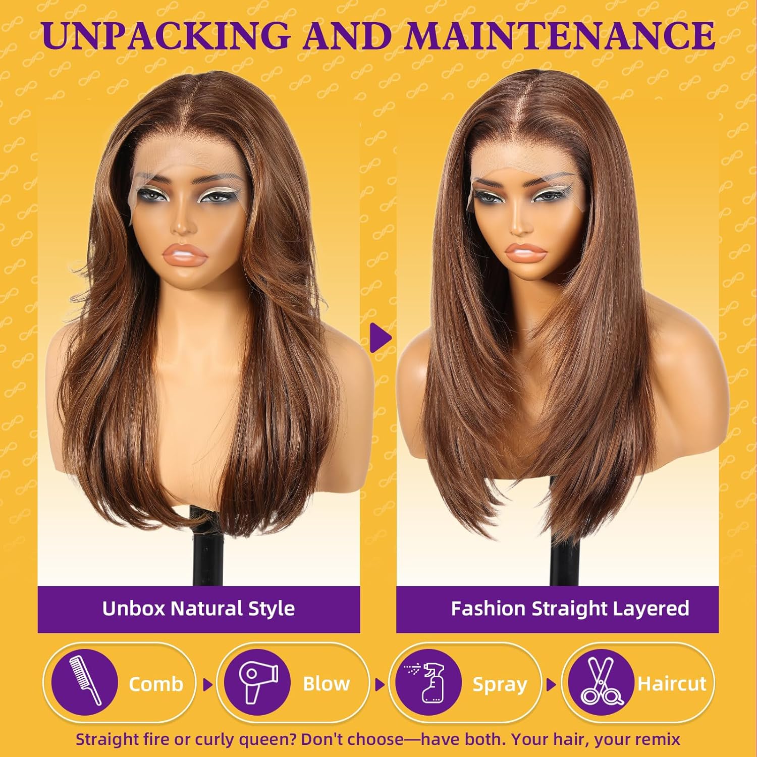 Brown Synthetic Lace Front Wig, 13X6 Long Straight Layered Glueless Wigs for Women Daily Use 22IN(#TT4/6327)