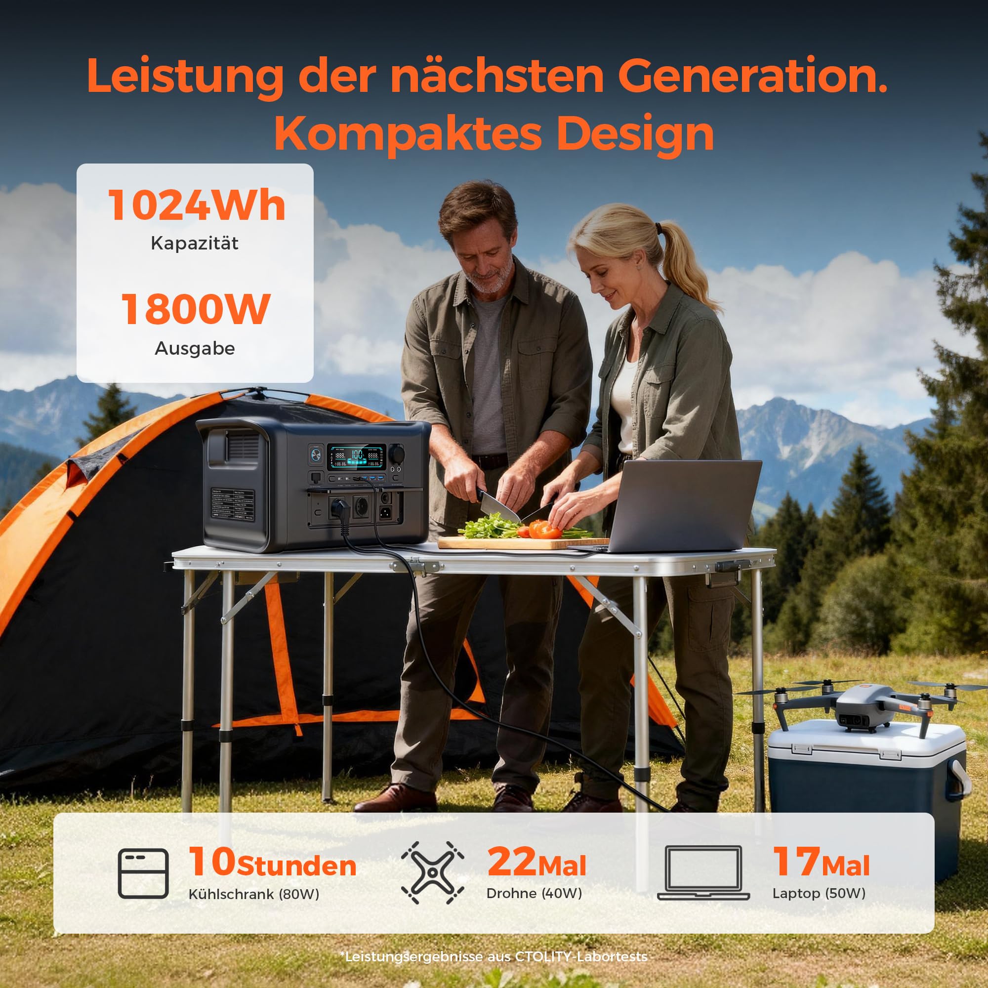 Generador Solar Portátil Apower1000, Batería LiFePO4 de 1024Wh, Generador Solar de 1800W, 0-80% en 1.5h. ideal para Camping, Autocaravanas Cortes de Energía Viajes Acampada Aventura