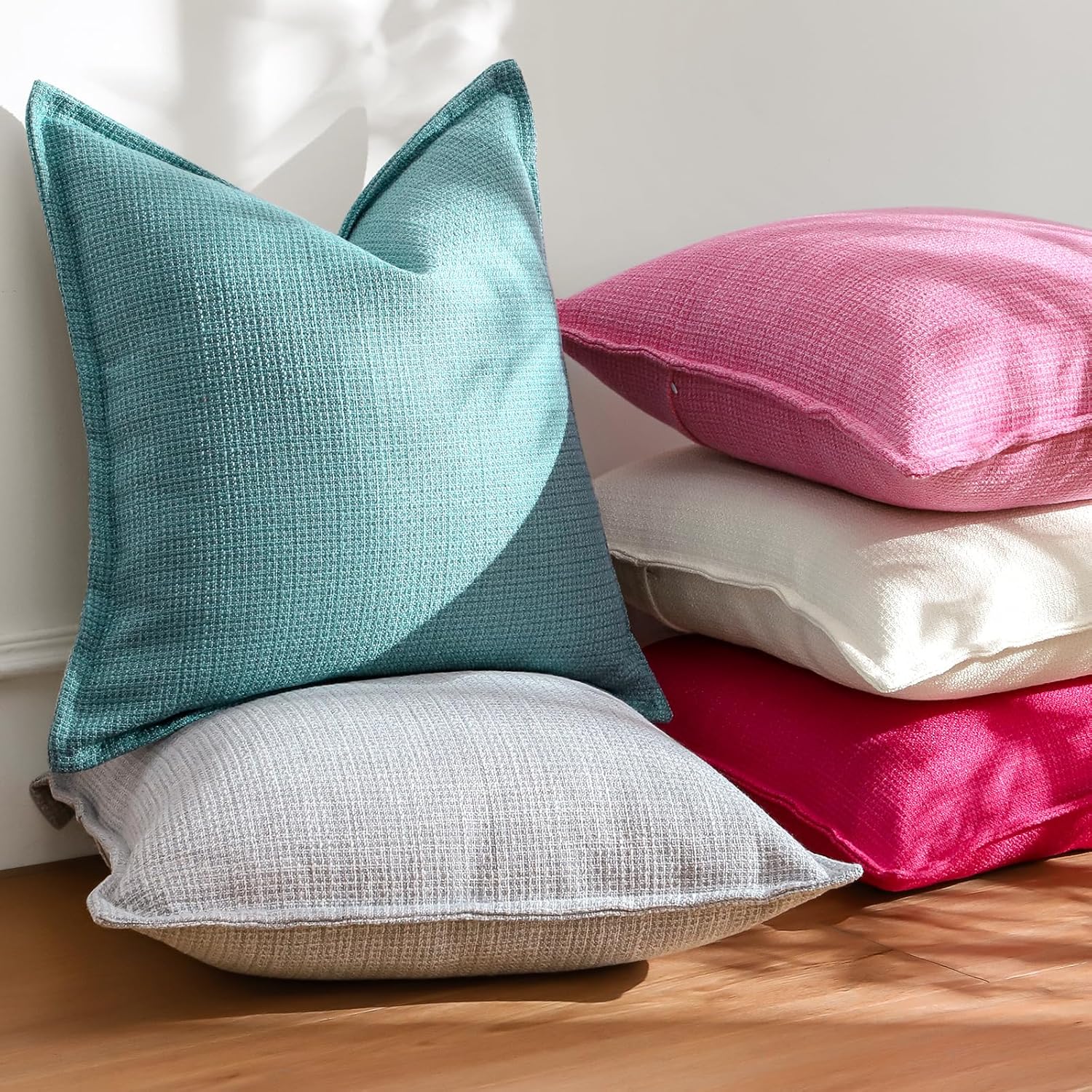 OTOSTAR Pack of 2 Cream Decorative Pillow Covers 24x24 Inch Soft Linen Texture Couch Throw Pillows Farmhouse Cushion Covers with Elegant Design for Sofa Bedroom Living Room Home Decor 60 x 60 CM
