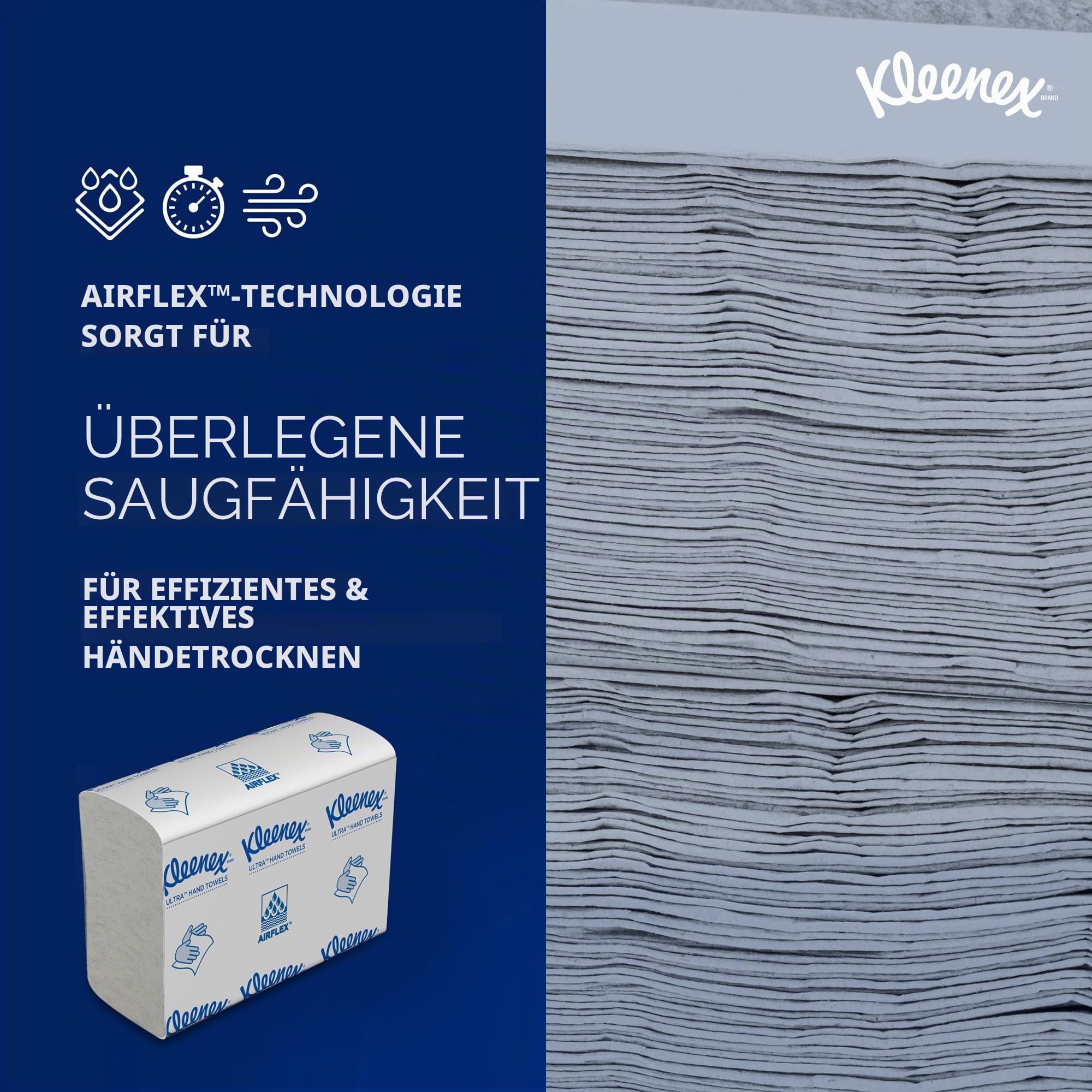 Kleenex Ultra Falt-Handtuchpapier 4633, 2-lagige weiße Einmal-Papierhandtücher, mit FSC-zertifiziertem Papier und Airflex -Technologie, 18 Packungen x 150 (insgesamt 2.700 Papierhandtücher)