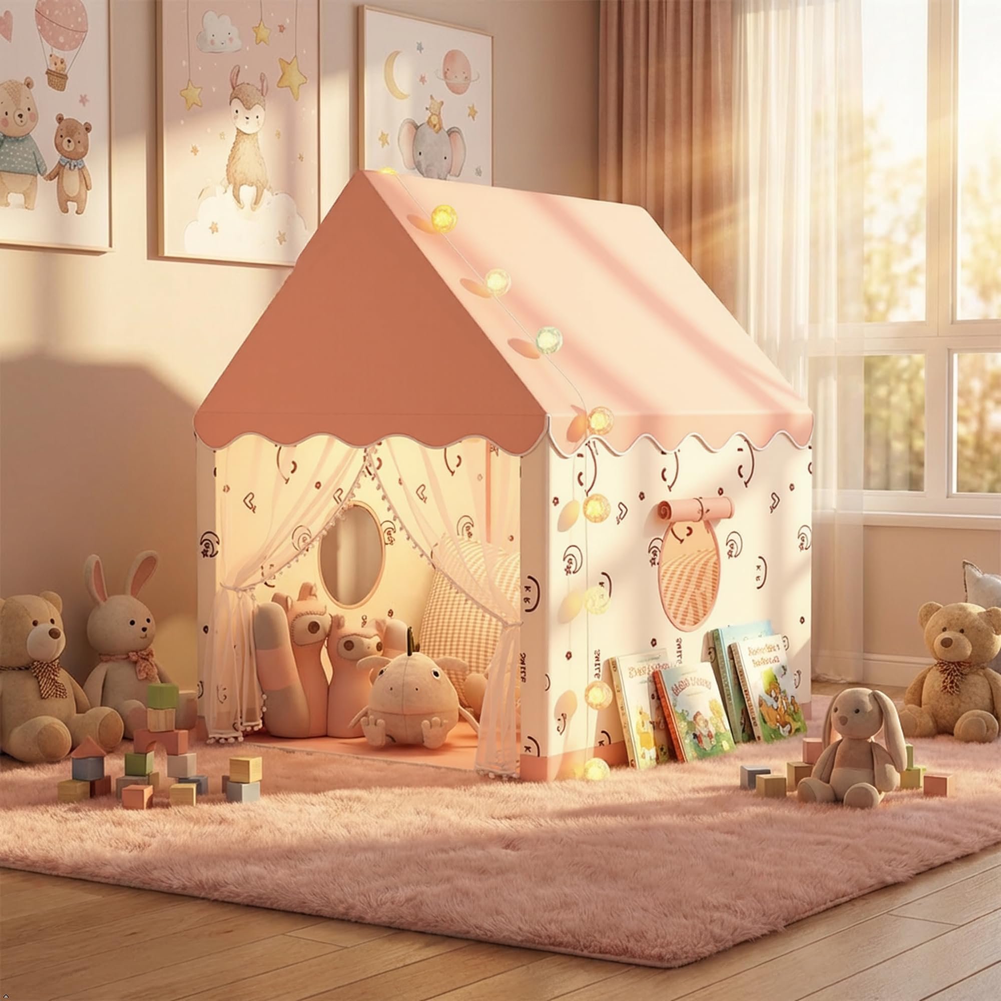 Benebomo Tente Château De Princesse Rose – Maison De Jeu XXL 93x125x140 Cm – Intérieur/Extérieur