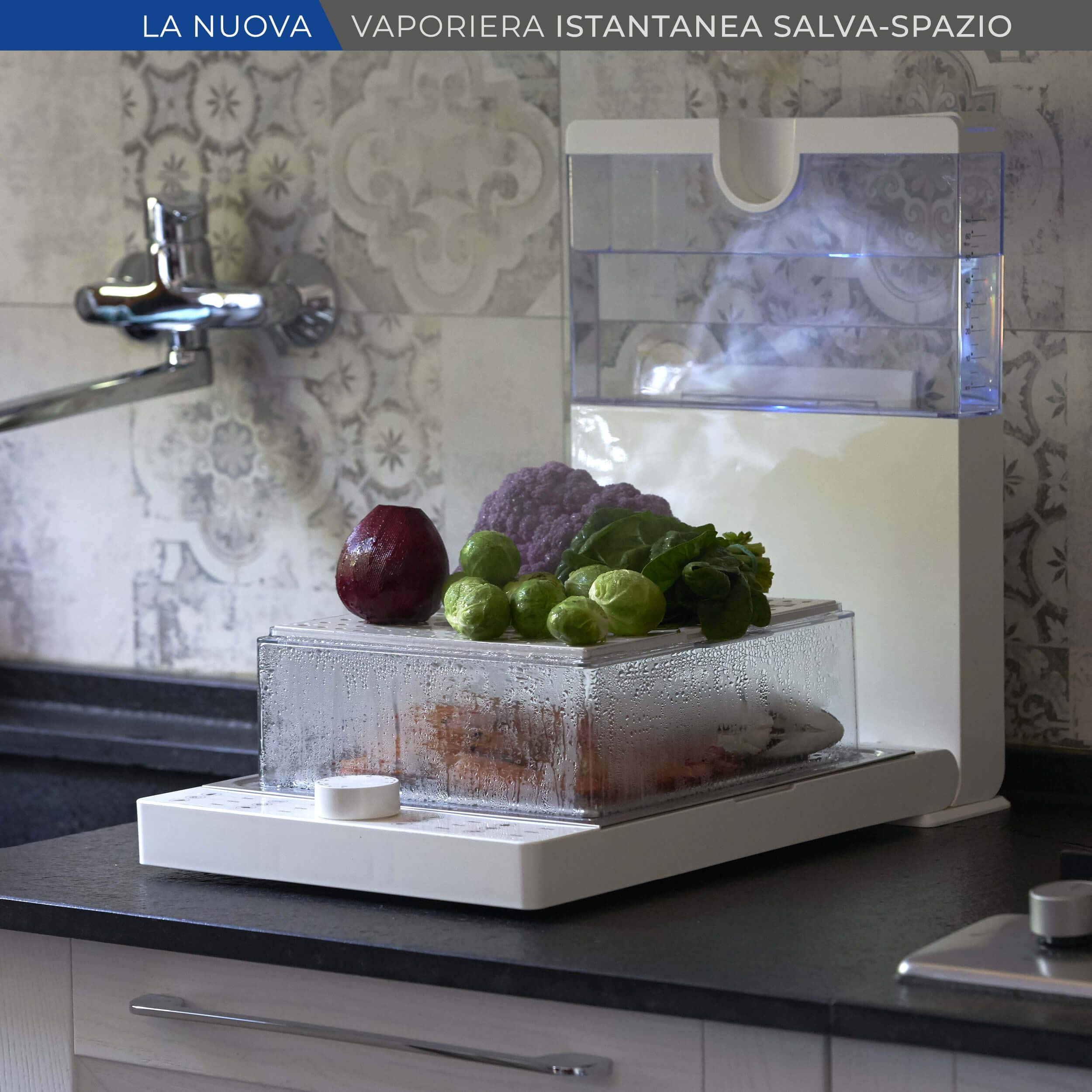 VIVO Vapo Jet | Vaporiera Istantanea, Salva Spazio, Vaporiera Elettrica | Cottura al vapore, utile anche per sterilizzare