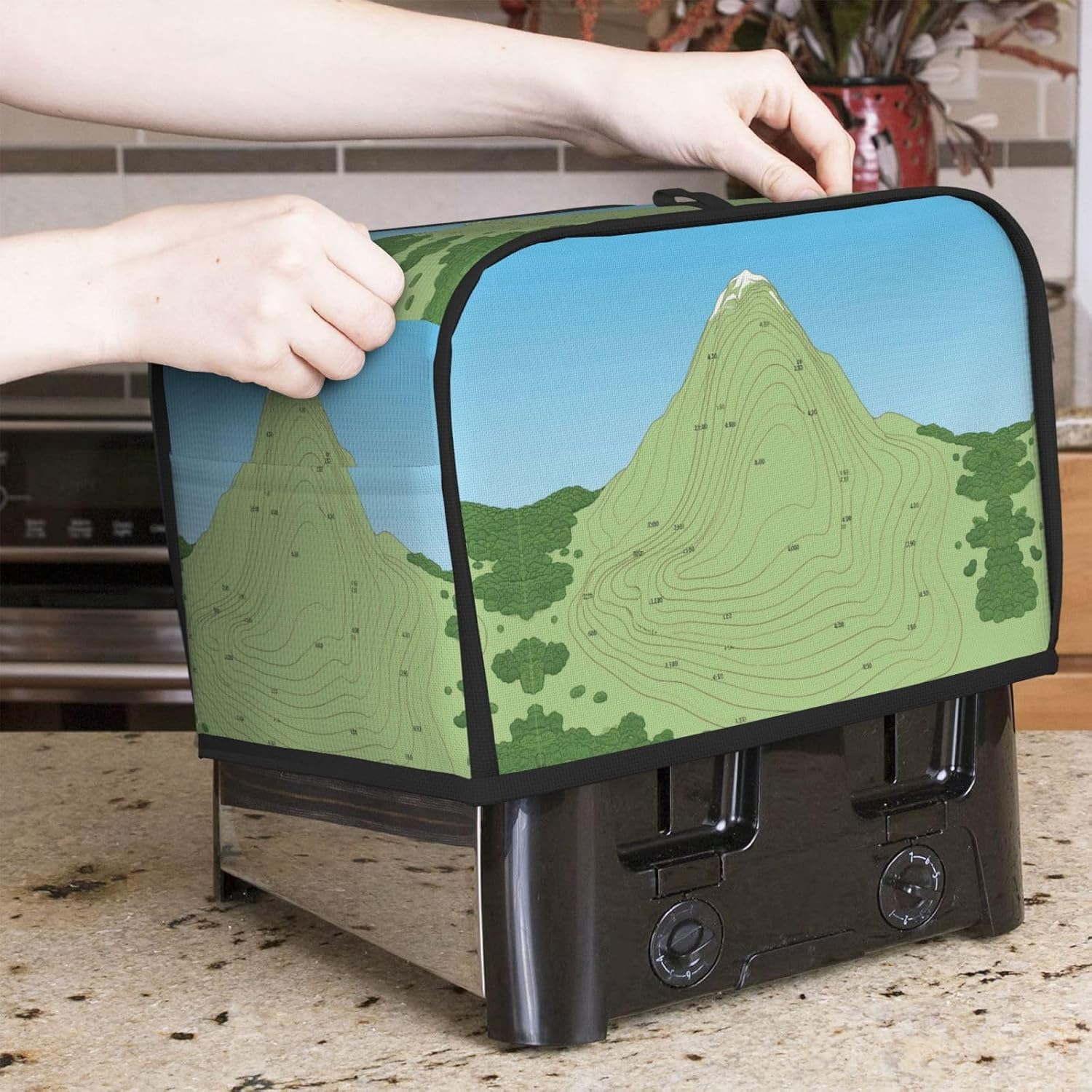 contour line Toaster Cover 2 Slice, Waterproof Bread Machine Covers with Pockets Universal Size Kitchen Small Appliance Cover with Handle, Dust and Fingerprint Protection