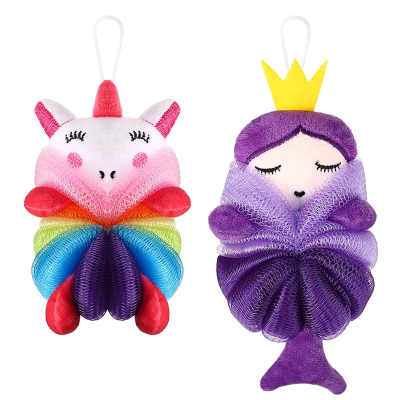 Nuenen Esponjas de Banho Infantis Unicórnio e Princesa, Pacote com 2