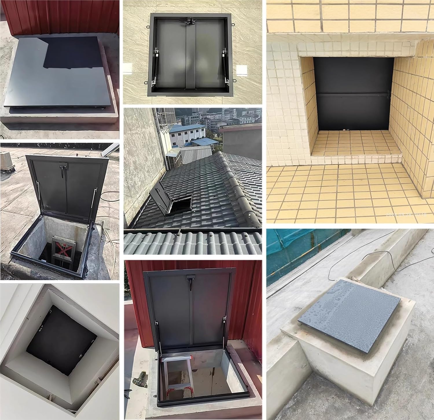 Galvanized Metal Roof Vent Escape Hatch Cover, Square Roof Skylight Rain Cover Security Door, Roof Hatch Deck Mount Roof (85 x 85 cm (33 1/2)