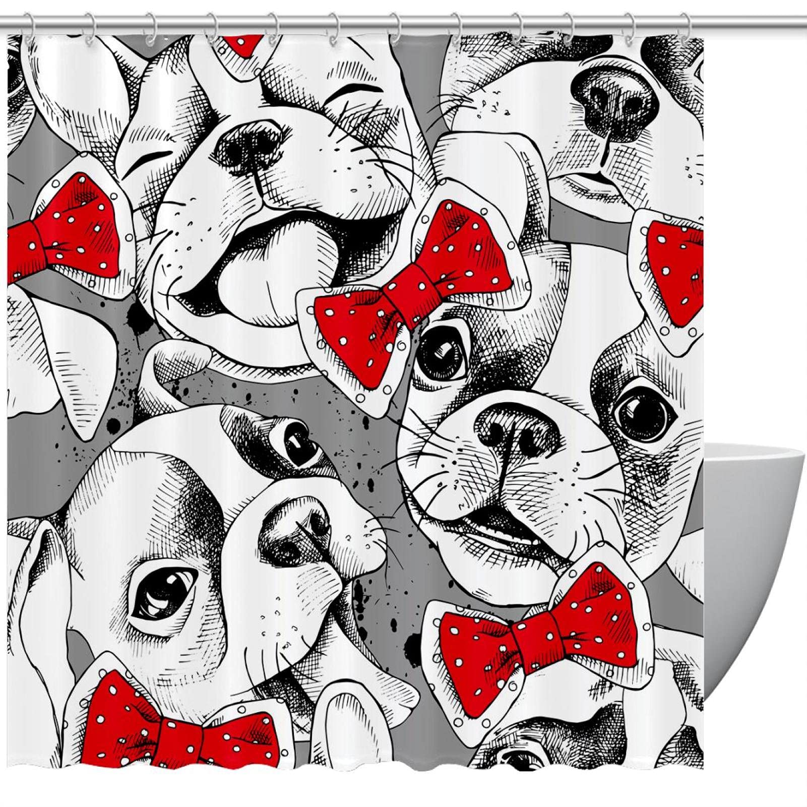 Rideau de douche bouledogue français lavable 183x183 cm pour baignoire et douche