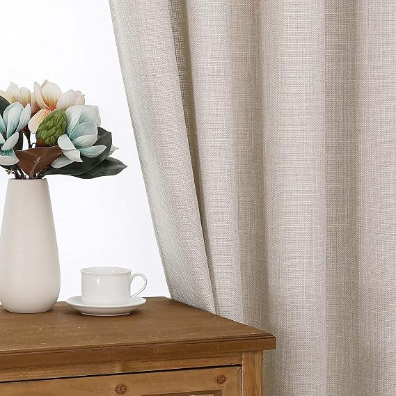 Simplebrand Linen Curtains 220CM Long 2 Panels Set, Light Filtering Faux Linen Textured Soft Airy Window Door Curtains for Living Room Bedroom, Thick Modern Privacy Eyelet Drapes, 140 Wx220 L cm, 2Pcs
