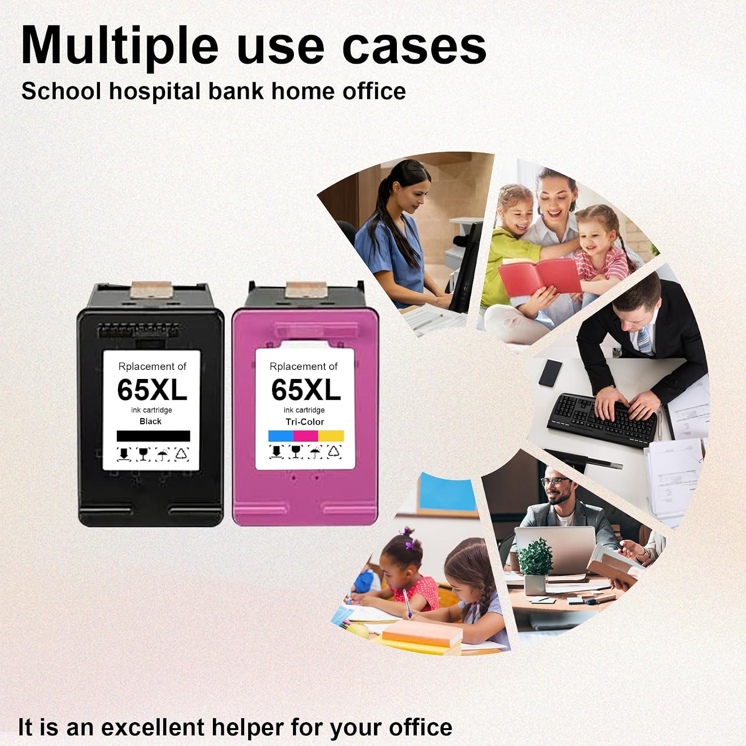 65XL Black/Tri-Color Ink Cartridges Combo Pack High-Yield (2-Pack), Replacement for HP DeskJet 3755, 3772, 3722, 3752, 3700 Series; 2622, 2652, 2600 Series;Envy 5055, 5052, 5014, 5000 Series T0A36AN