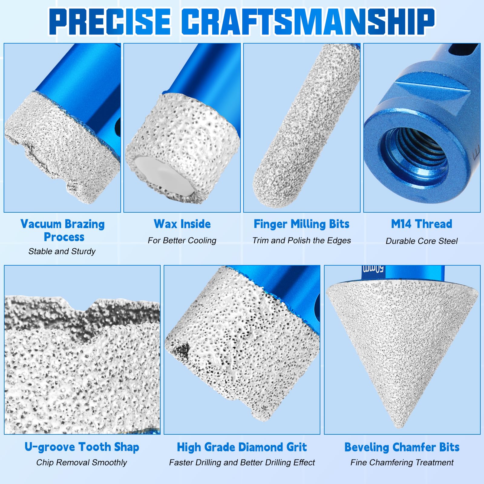Set di 19 Diamantate per Piastrelle, 12 Pezzi Punte Diamantate Gres Porcellanato M14 6/8/10/25/35/50/65/115mm + 6 Pezzi M6 Esagonale Punte Trapano 6/8/10/12mm + 1 Adattatore