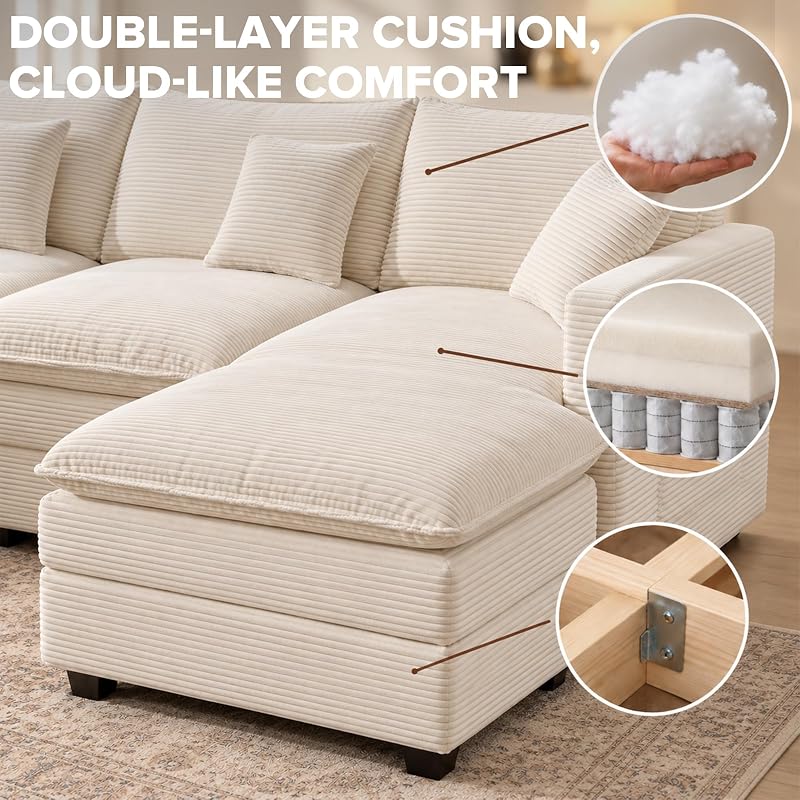 107" Modular Sectional Sofa, L Shaped Cloud Couch with Movable Ottoman image 5