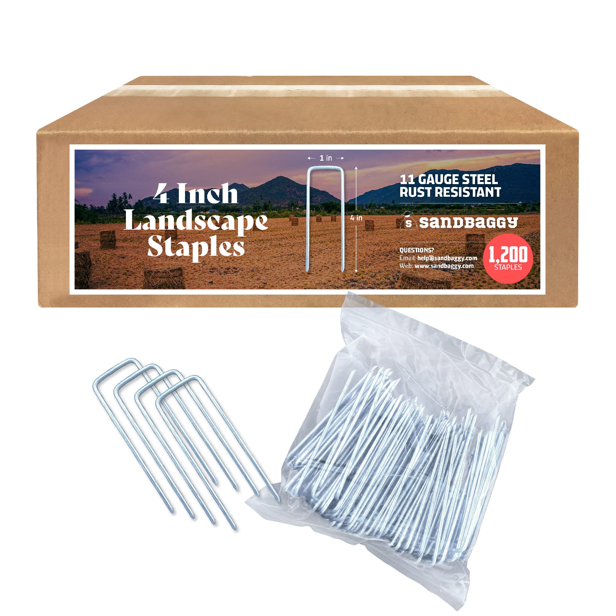 Sandbaggy 4 Inch Landscape Sod Staples | Great for Hard & Rocky Soil | Sharp Like a Knife | Tough 11 Gauge Rust-Resistant | Trusted by Farmers &