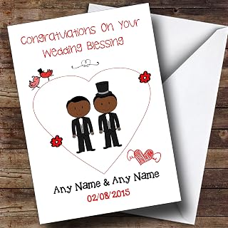 Cute Doodle Gay Male Black Couple Personalized Wedding Blessing Card, Personalized Card, Wedding Card, Wedding Blessing, Wedding, Personalized Card, Wedding Blessing, Custom Greetings Card