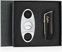 Isqueiros de charuto com cortador conjunto de isqueiro triplo de chama a jato com maçaricos de butano perfurador recarregável para homens (sem gás) (preto)