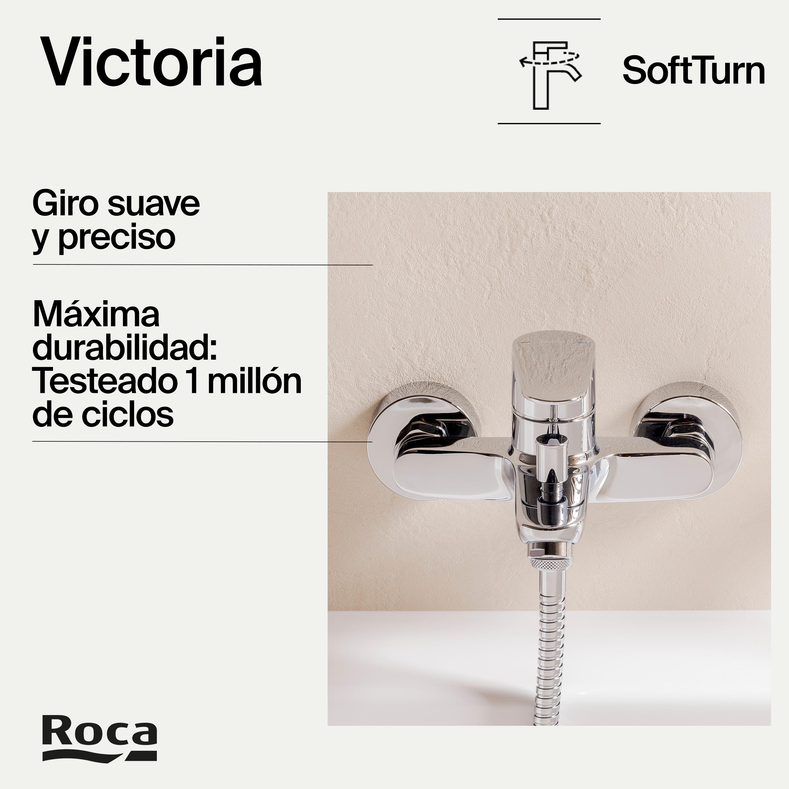 Roca Victoria Plus Mezclador Baño-Ducha Cromado, Ducha de Mano 1,70 m, Soporte Articulado