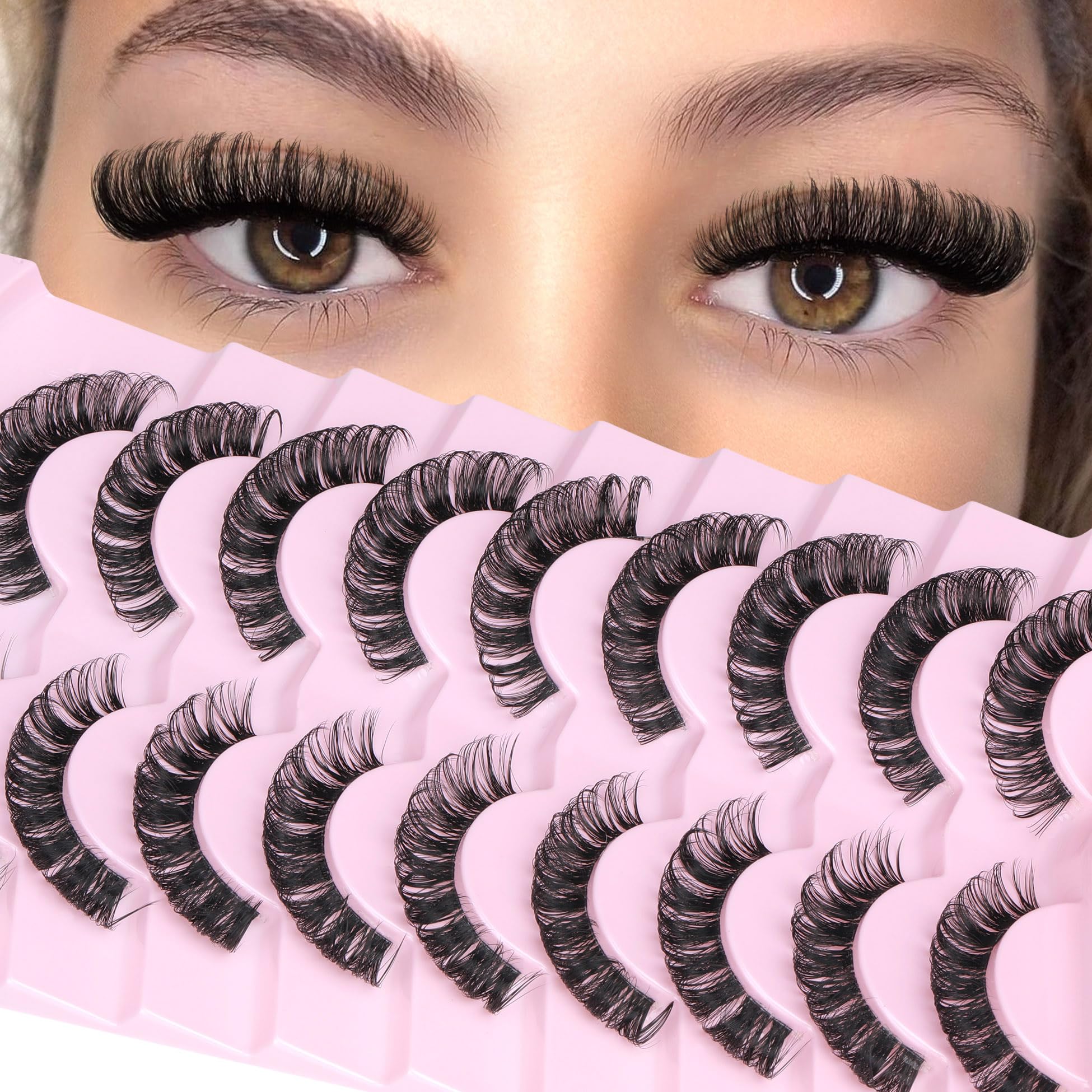 D Curl Wispy Russian Strip Lashes - Natural Look, Fluffy Volume, Faux Mink, Cat Eye, 9 works, Black, 1 pair (Pack of 1) - Image 3
