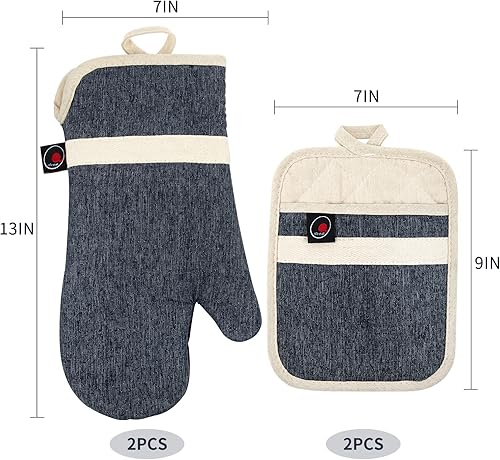 Miniatura 6 de Juego de guantes de horno y soportes para ollas, 4 piezas de guantes de horno de cocina resistentes al calor de 400 F para cocina, guantes de horno