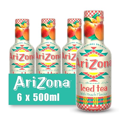 Arizona Peach Iced Tea, Pack of 6 x 500ml PET Bottles, Delicious Fruit Tea Drink, No Artificial Flavours or Preservatives. - Peach Iced Tea - 6 x 500ml