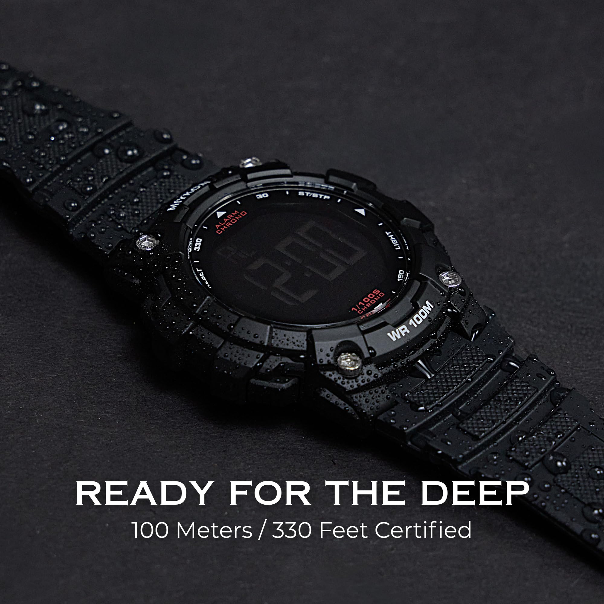 Miykon Montre militaire pour homme – Montre tactique à grand écran construite avec de la résine résistante aux chocs, étanche à 100 m, super illuminateur, chronomètre, alarme, double heure, heure