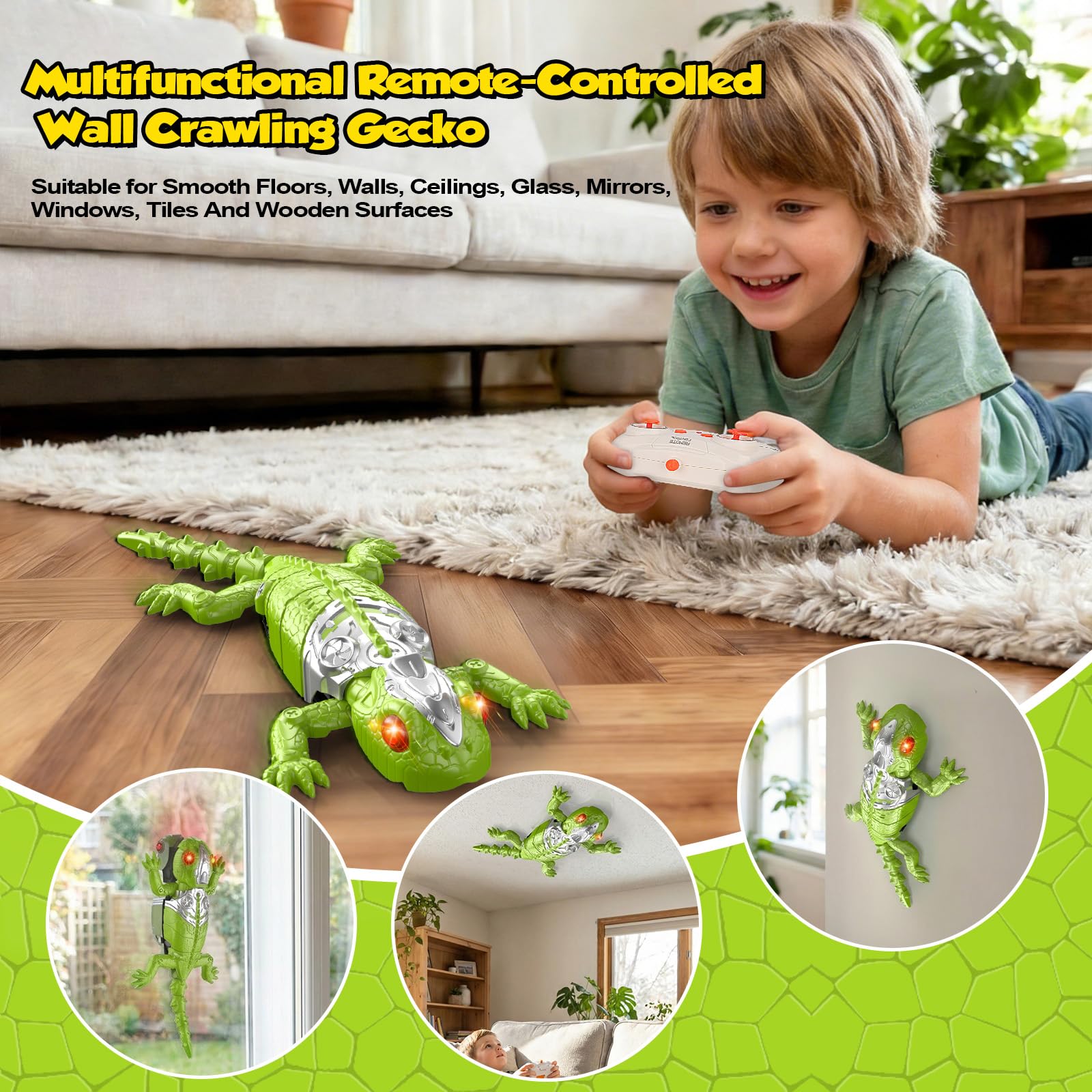 Remote Control Wall Crawler Gecko Rechargeable Electric Remote Control Robot Climbing Lizard RC Robot Crawling Gecko Gift Rechargeable Wall Climbing Lizard Gifts for Teens Boys Girls Adults Green - Image 4