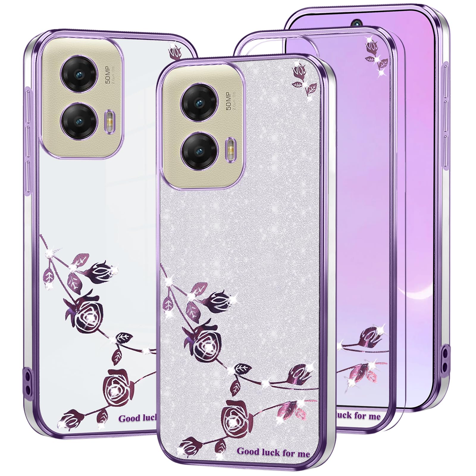 Coque Motorola Moto G Stylus 5G 2024 transparente pailletée à motif floral rose pour femme - 8