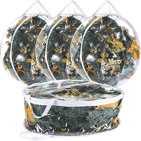 4PCS Clear Wreath Box Storage Bag for Christmas Wreath Holiday Seasonal Wreath Garland