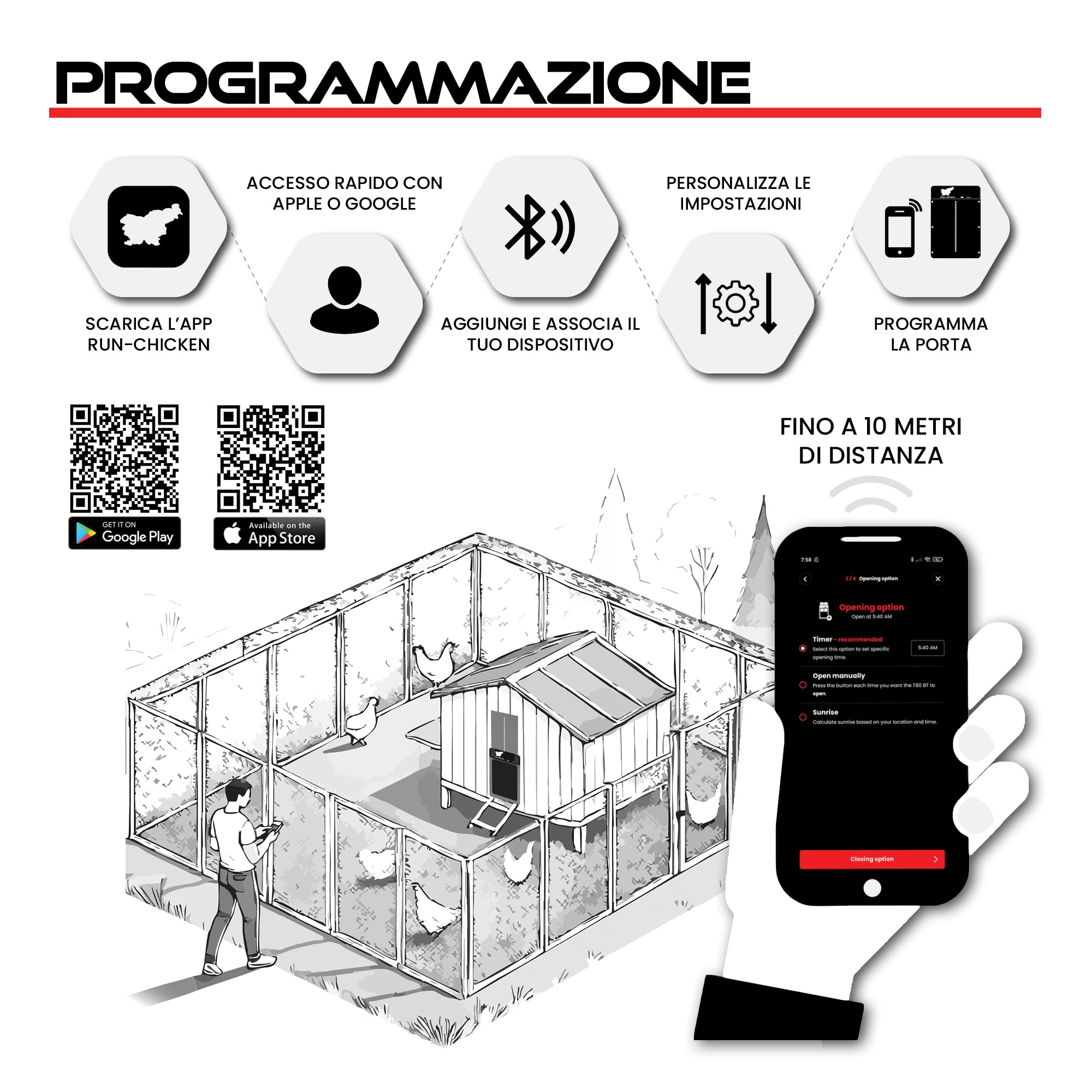 RUN-CHICKEN Porta (grigia) Solar Chicken Coop Door, automatico pollaio elettrico con timer, sensore luce, batteria, energia solare