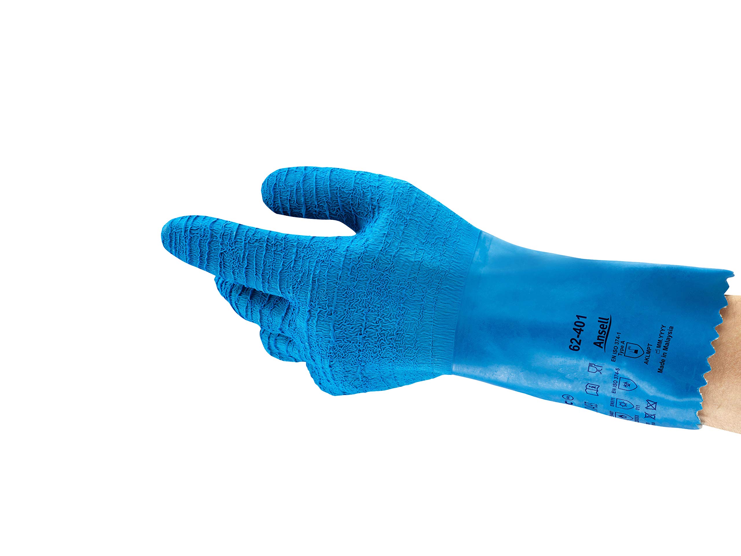 Ansell AlphaTec 62-401 Gants Jetables Latex, Protection Chimique et Mécanique, Comfort et Souplesse Elevés, Gant Usage Unique Haute Qualité, EPI Industriel, Bleu, Taille L (6 Paires)