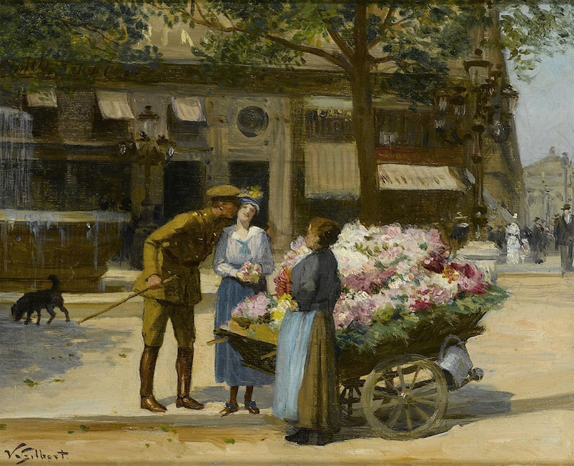POSTERIIk Vintage Classic Picture Landscape Artwork Flower Seller Avenue De L'opera By gabriel Gilbert Portrait Canvas Painting for Office Home Decor 60x90cm