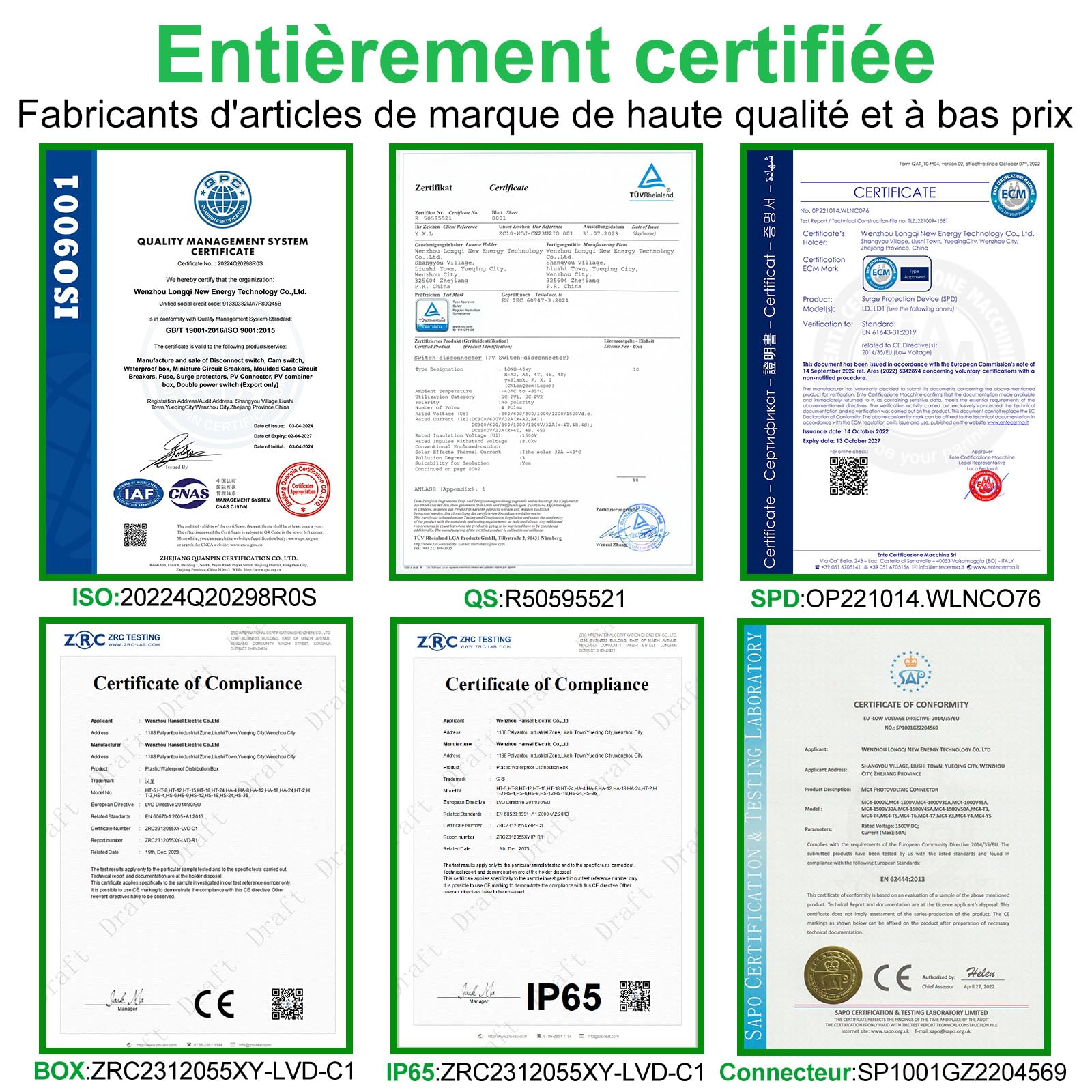 Boîtes de Protection contre la foudre DC1000V 32 Amps 2 Entrées 2 Sorties Isolateur Disjoncteur et Parafoudre, IP65 Boitier de Jonction Solaire Pour Les Panneaux Solaires Extérieurs