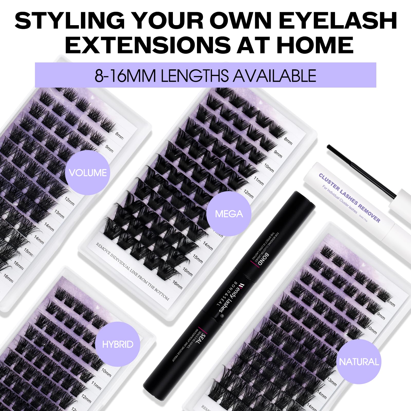 WENDY Pestañas Postizas Individual D Curl 0.07mm Mix 8-16mm Cluster Lashes 3D Effect Extensión de Pestañas Professional DIY(C3-D-816) — view 7